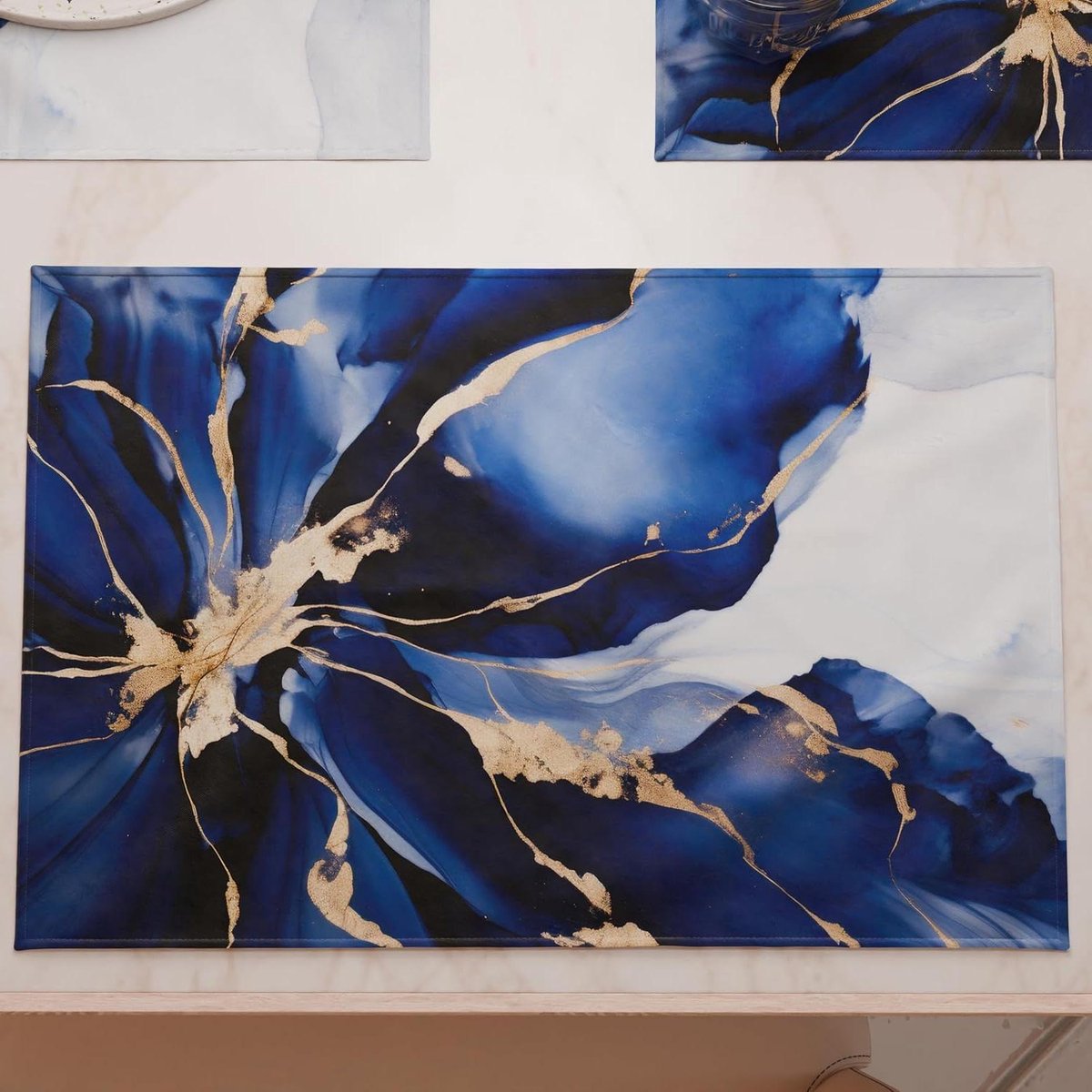 Placemats Set - Tafelonderleggers - Tafeldekken - Digitale Print - 30x45 cm - Marble Flower