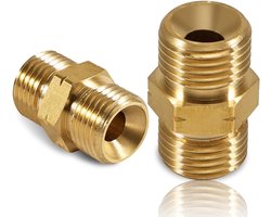 2 stuks Messing Gasaansluiting Dubbele Nippel 1/4'' AG Links, DN8 Lucht- en Gasleiding Koppeling, Geschikt voor Propaan en Acetyleen Slangen met Mannelijke Draad