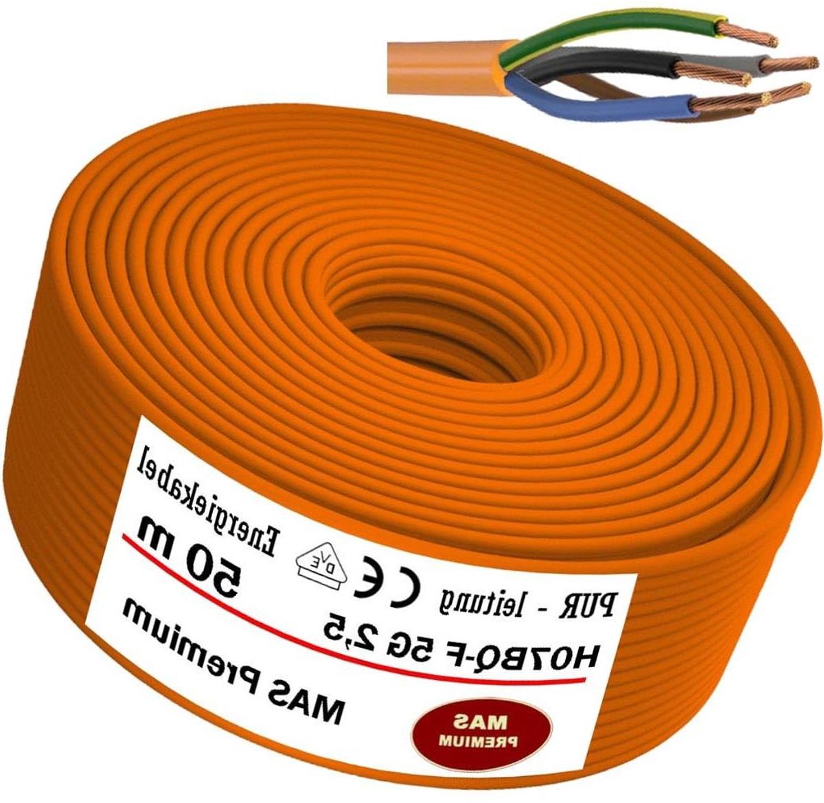 Stroomkabel H07BQ-F - Aansluitkabel Energiekabel - Apparaten Aansluiten - Olie en Weerbestendig - 50 Meter - Oranje