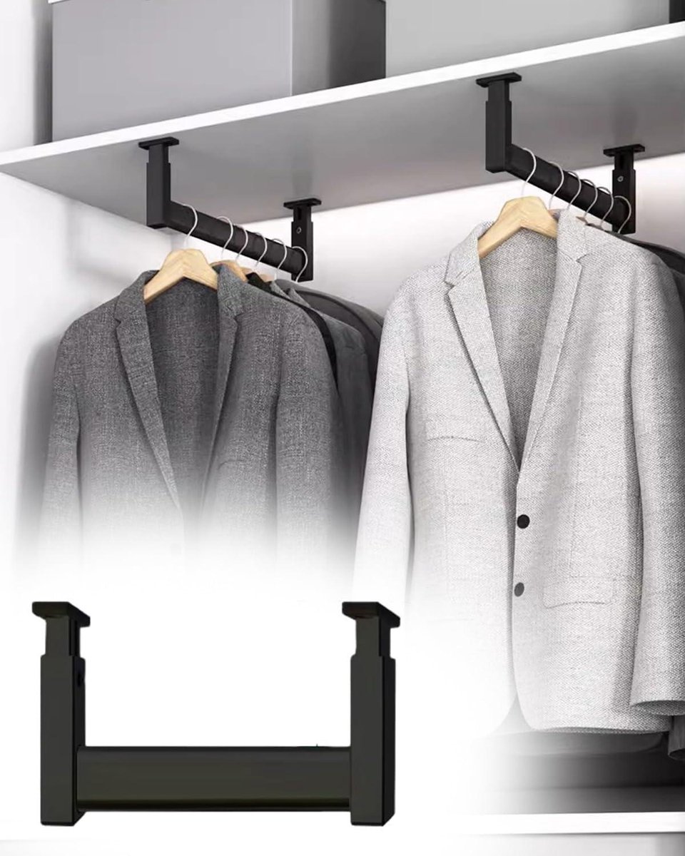 Kaststang - Garderobestang - Kleding ophangen - Verstelbare hoogte - 45 cm - Zwart