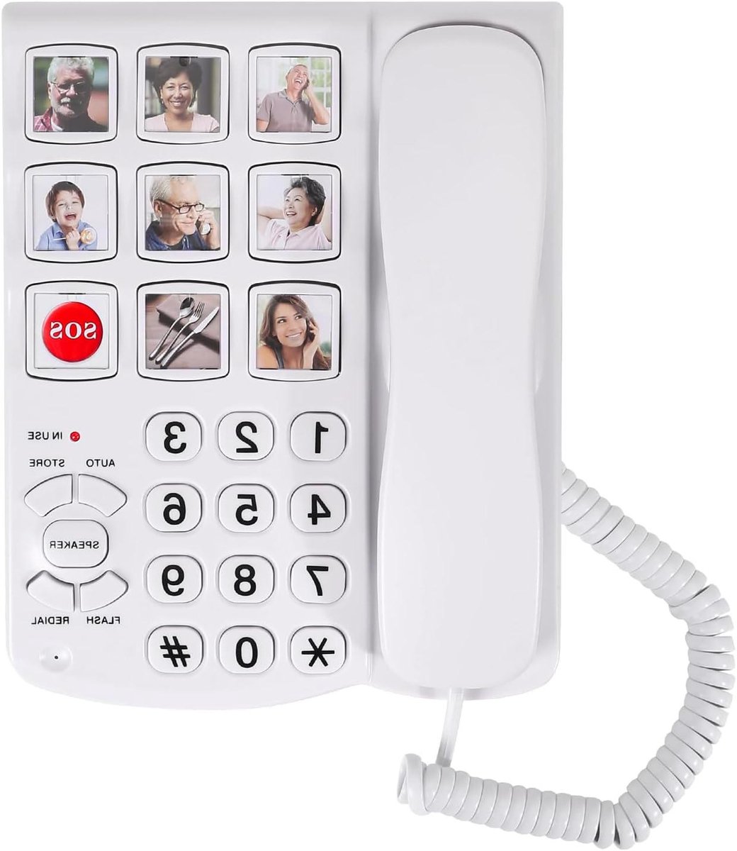 Senioren Telefoon - Vaste Telefoon - Makkelijk Bellen - 9 Fotogeheugen Toetsen - 1676 x 2057 cm - Wit