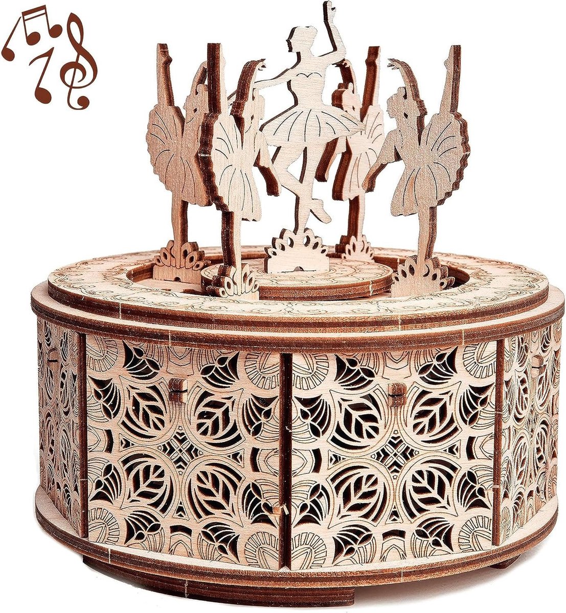 Houten Muziekdoos - Dansende Ballerina - Hobby Bouwen - Zonder Lijm Monteren - 48 Stukjes - Wit
