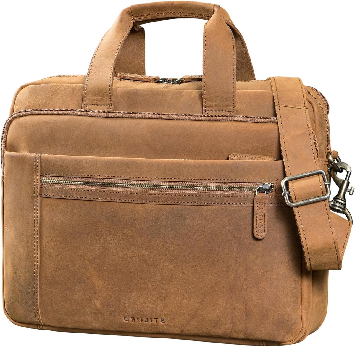Leren Laptoptas - Aktetas Heren - Zakelijk Vervoer - Trolley Houder - 156 Inch - Bruin