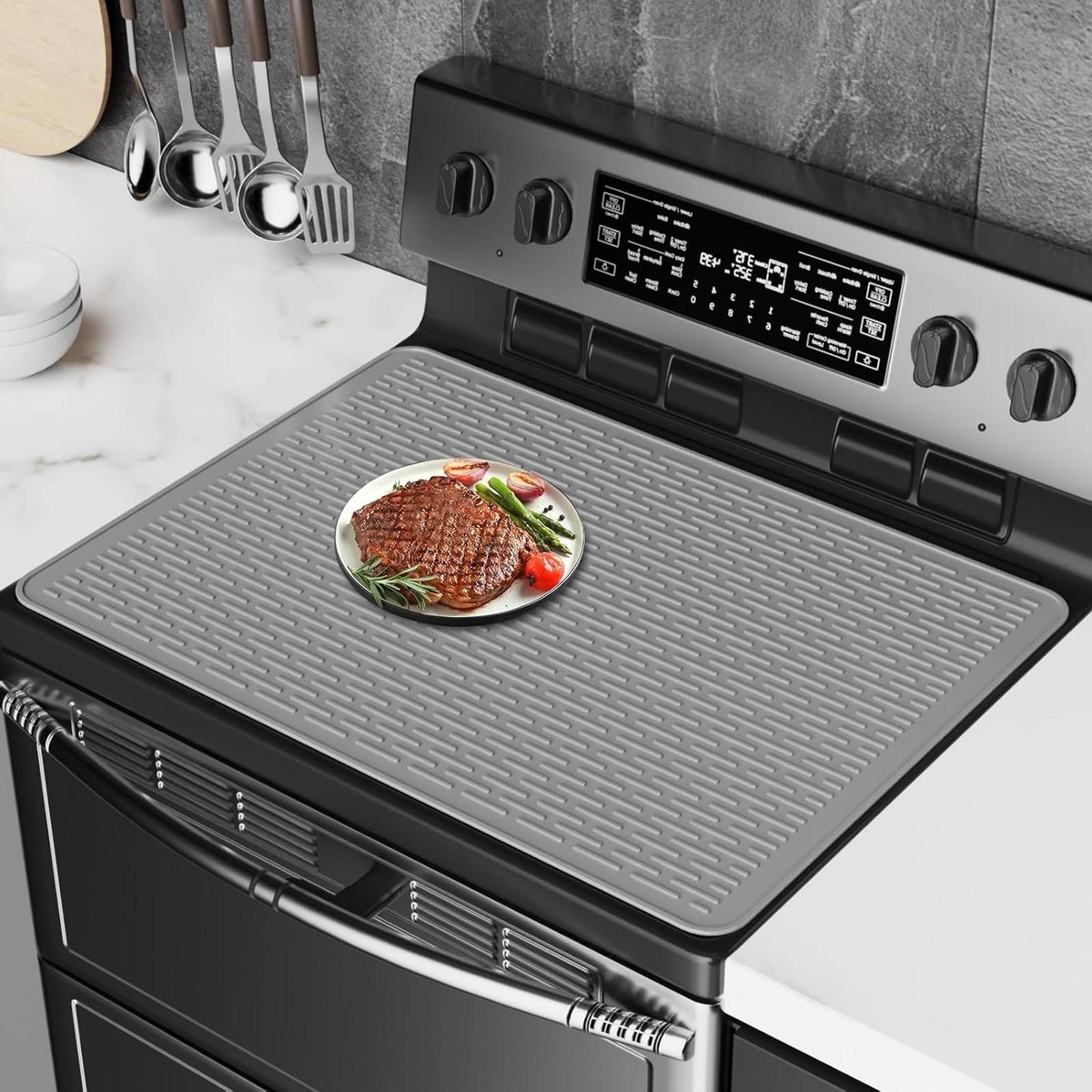 Fornuis Klep - Kookplaat Mat - Keuken Beschermen - Hittebestendig Siliconen - 70x50cm - Grijs