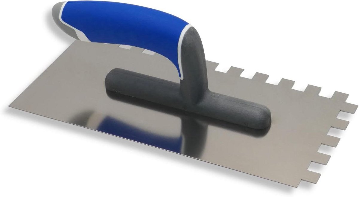 Getande Troffel - Pleisterspaan Spaan - Tegels Leggen - Ergonomisch Handvat - 270x130mm - Zilver