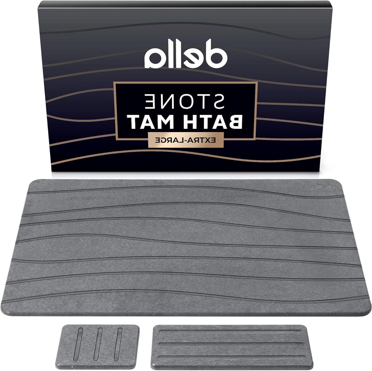 Badmat Houtskool Grijs - Stenen Mat - Badkamer Comfort - Sneldrogend Materiaal - 80 x 50 cm - Donkergrijs