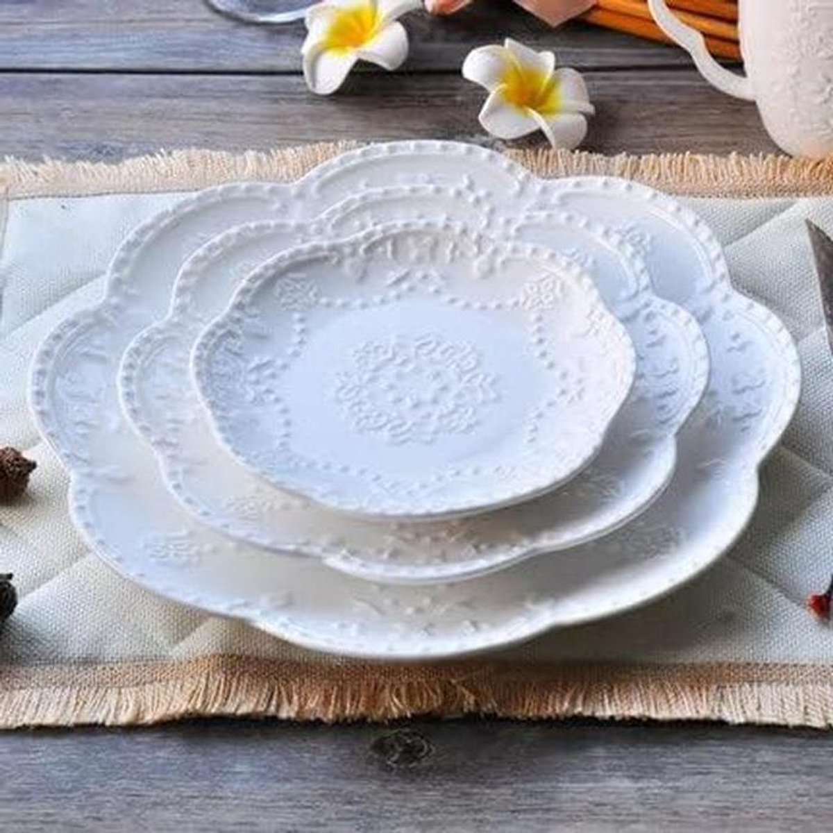 Platte Borden Set - Dessert Lades - Thuis Gebruik - Europees Ontwerp - 3 Stuks - Wit