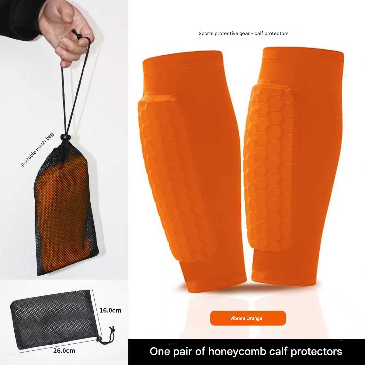 Oranje scheenbeschermers (set van twee) + draagtas van mesh - antisliptechnologie - geschikt voor kinderen - lichtgewicht - voetbal - scheenbeschermers - voetbal scheenbeschermers