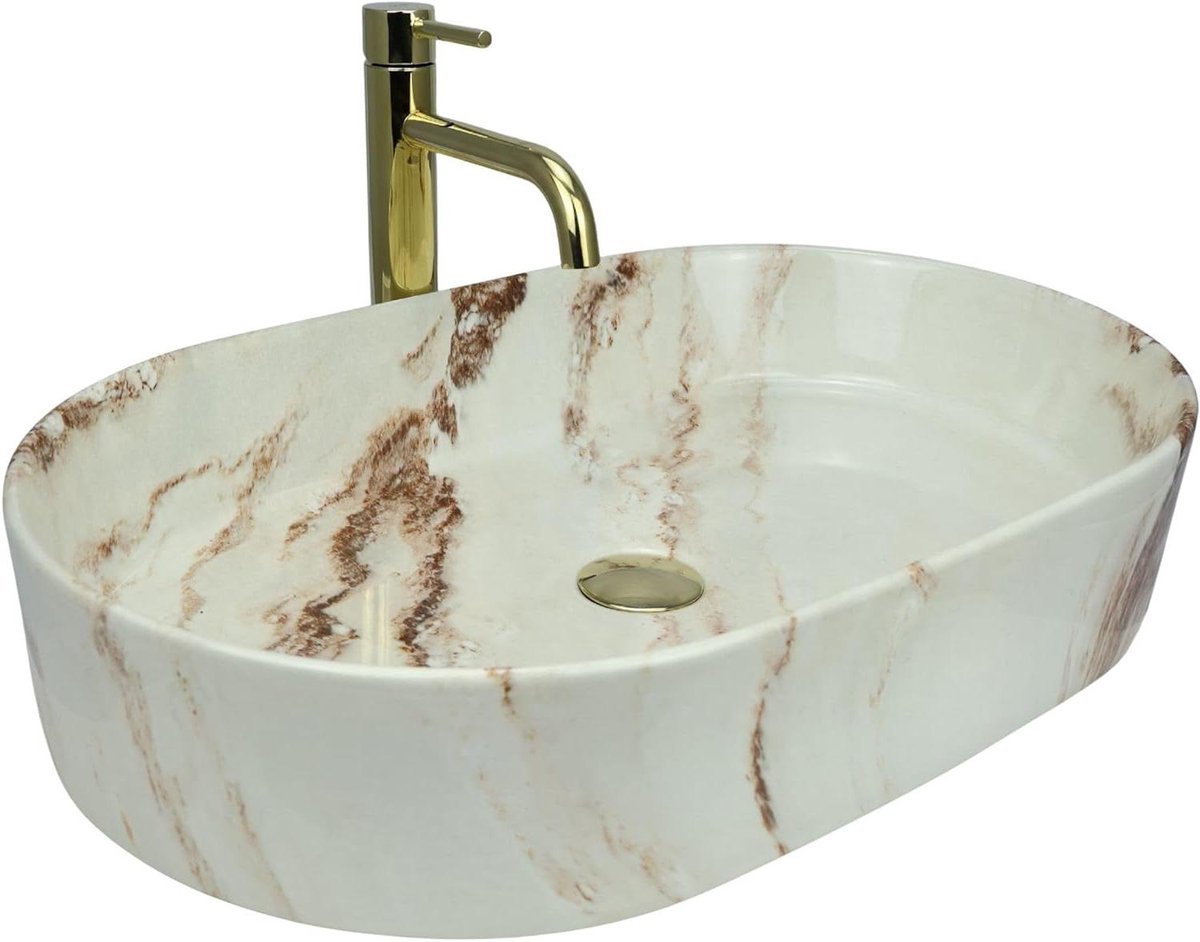 Opzetwastafel glanzend moderne wastafel zonder kraangat - elegante opzetwastafel ovaal voor badkamer en gastentoilet - alleen badkamer wastafel - model 18