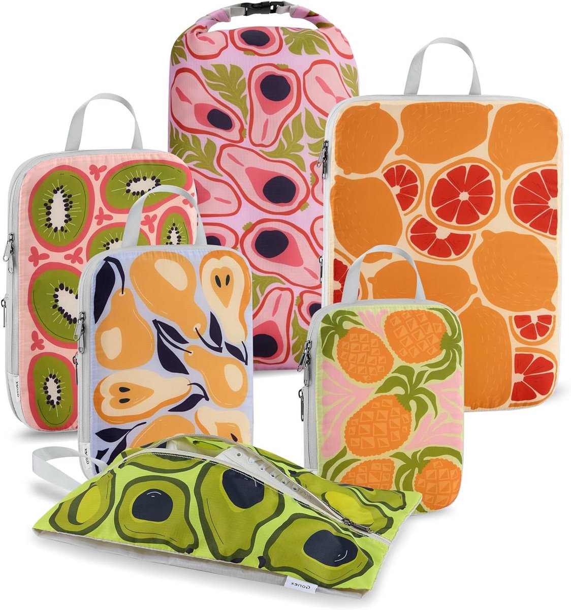 Reis Organisatie Set - Koffer Organizer - Ruimte Besparen - Compressie Rits - 6 Delig - Fruit