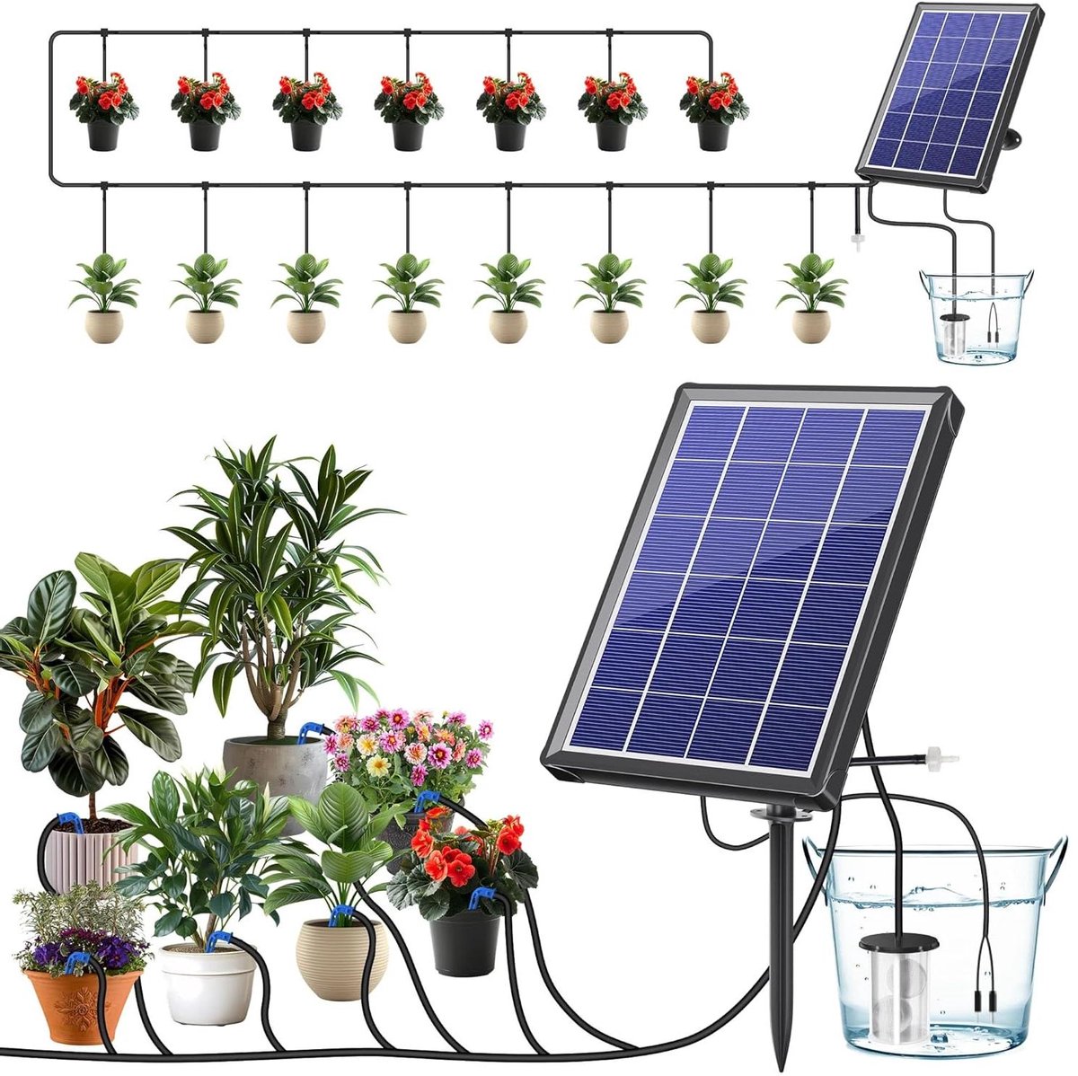 Automatisch Irrigatiesysteem - Plantenwater Systeem - Vakantie Watering - Zonne-energie Aangedreven - 15 Meter