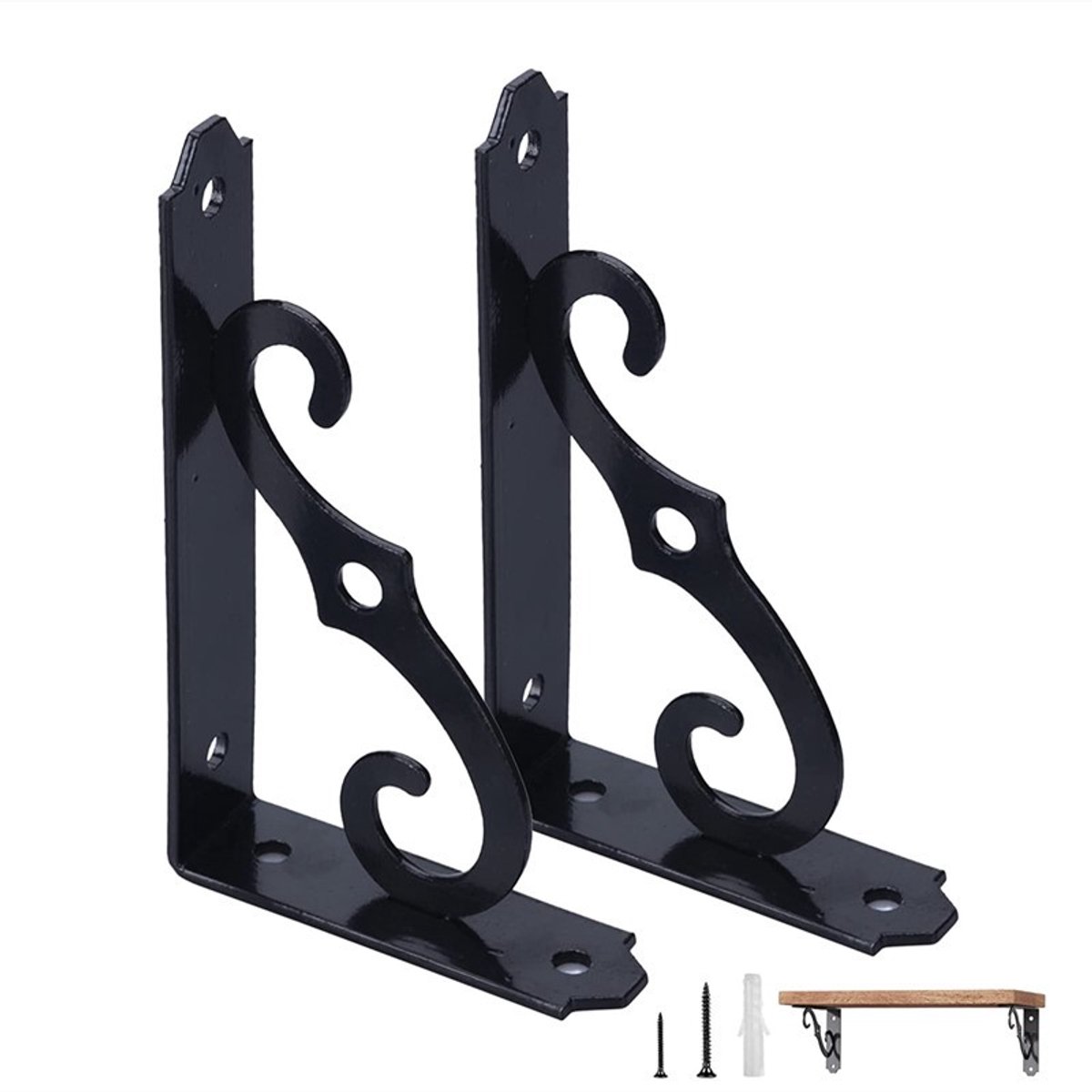 Oneay 2 stuks zwarte zwevende plankdragers, zwaar uitgevoerd, 13 cm driehoekige plankdragers voor steigerplanken, wandmontage, 90 graden L-vormige hoekbeugel voor plankondersteuning