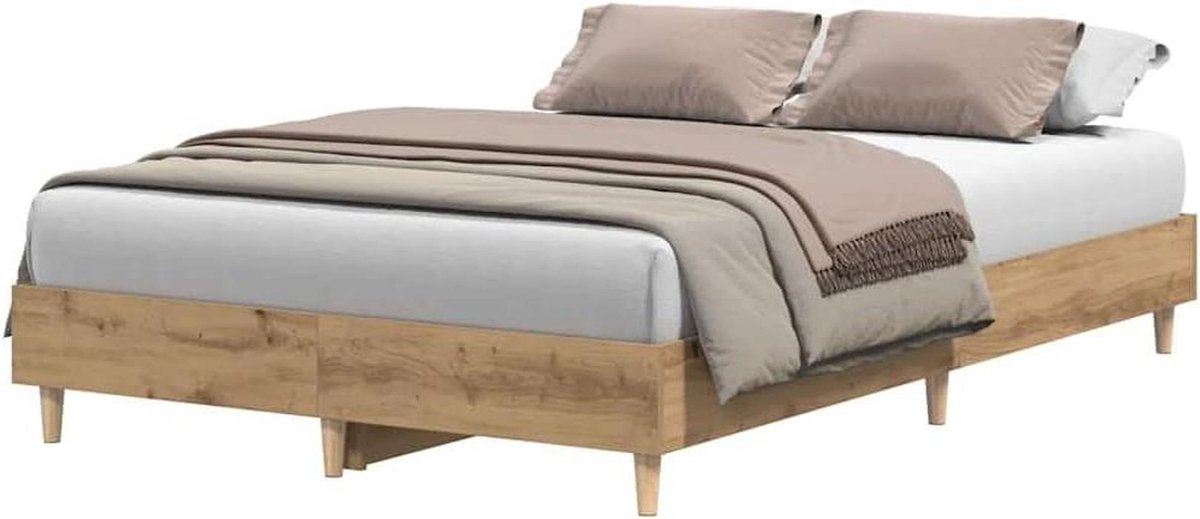 Bedframe Hout - Tweepersoonsbed Pallet - Slaapkamer Meubel - Vochtbestendig Materiaal - 135 x 190 cm - Artisan Oak