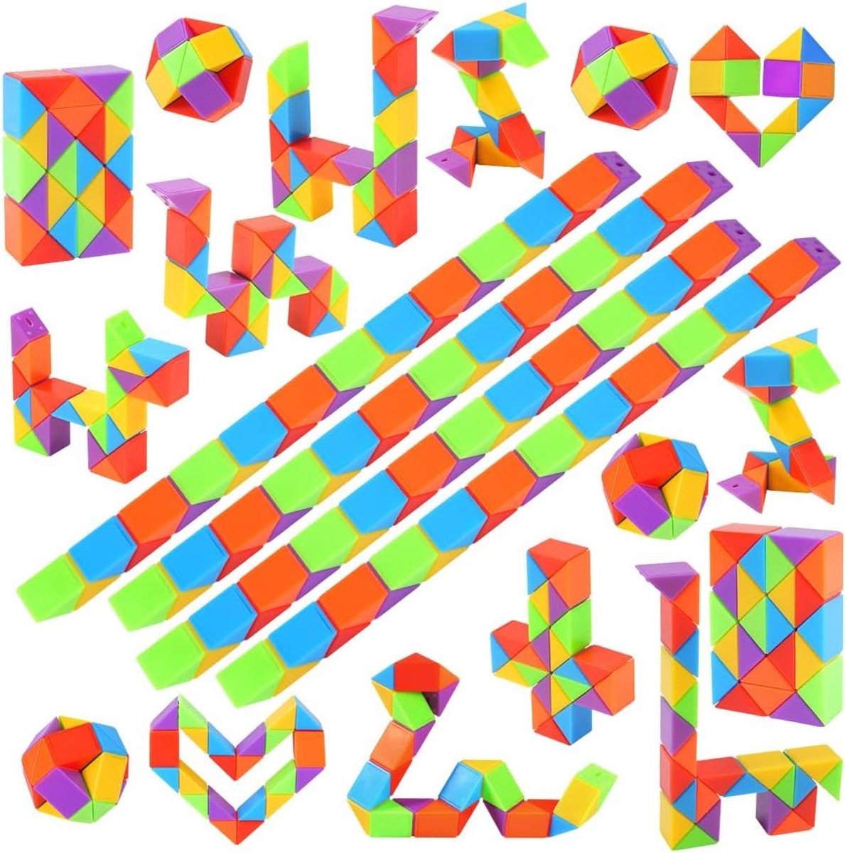 Magische slang speelgoed - Verbindbare blokken - Kindertraktaties uitdelen - Creëer vormen en figuren - 20 stuks - Multicolor