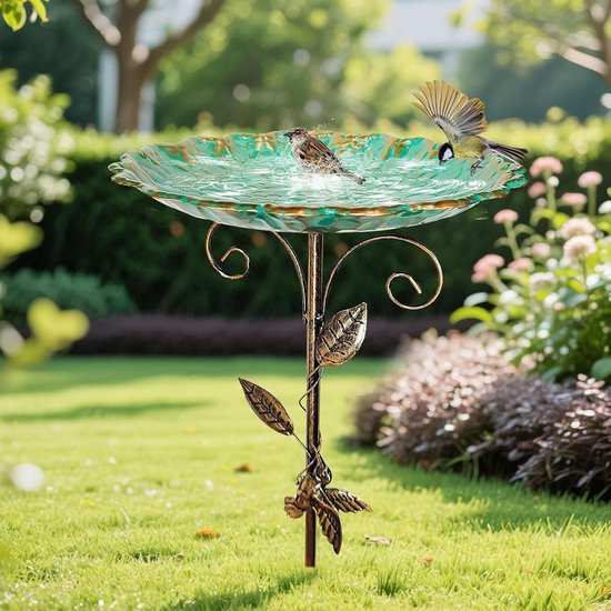 Vogelbad voor buiten – 30 inch vogelbad en voerschaal met metalen grondpen...