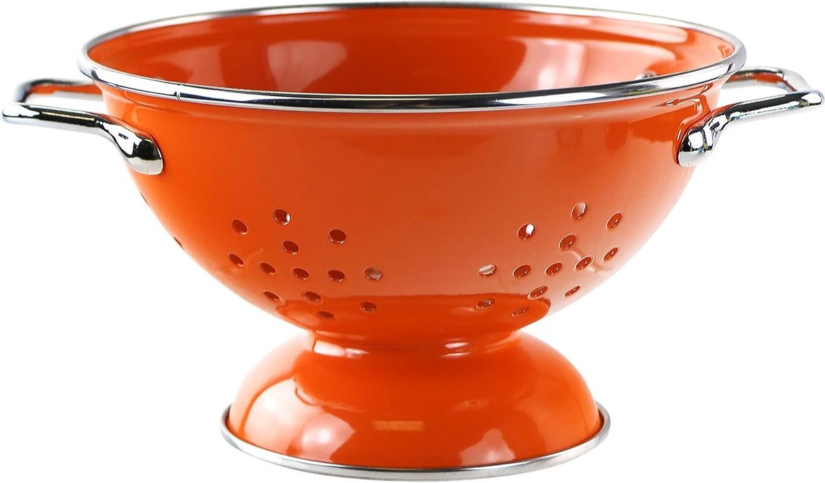 Geëmailleerde Zeef - Keuken Zeef - Voedsel Zeven - Klassiek Design - 1 Kwart - Oranje