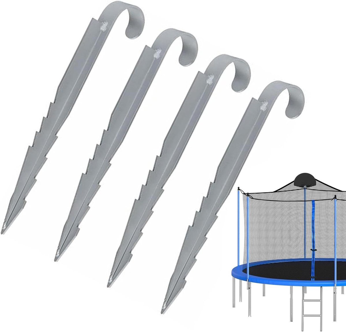 Trampoline Verankering Set - Grondankers Tuin - Veilig Vastzetten Buiten - Maximale Dieptefixatie - 4 Stuks - Metaal