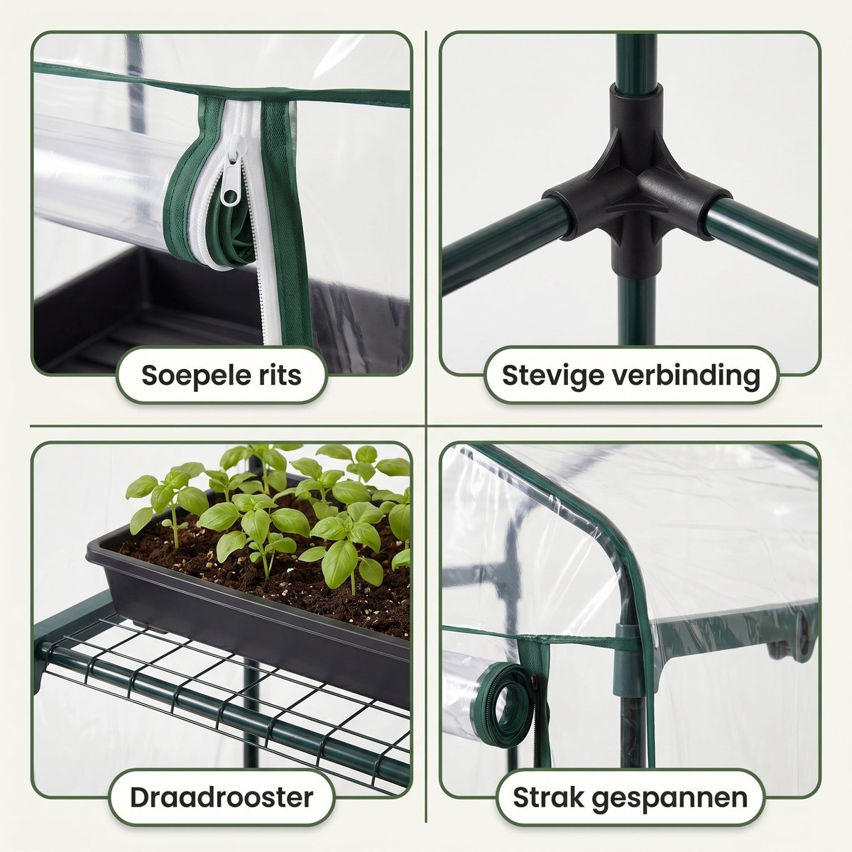 Lomera Broeikas - Kweekkas - 4 Verdiepingen - Foliekas - Serre - Mini Serre - Tuinkas - Plantenkas voor Balkon - Groenten Kweken - Tuin en Terras - Metalen Frame - Bloemenkas - Kruiden Kweken - Kweektent - Moestuin - Zaailingen – foto 4