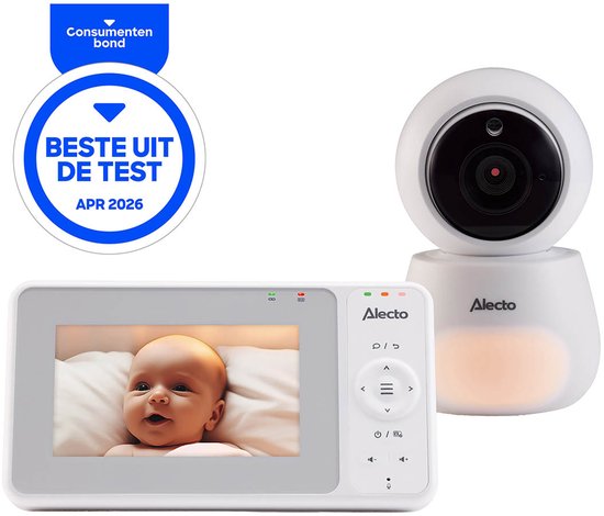 Alecto Babyfoon met Camera - Core Collection - Beste Koop en Beste uit de Test - 4.3 inch Scherm - Op afstand bestuurbaar - Uitbreidbaar tot 4 camera's - Nachtlampje - DVM2043 - Wit