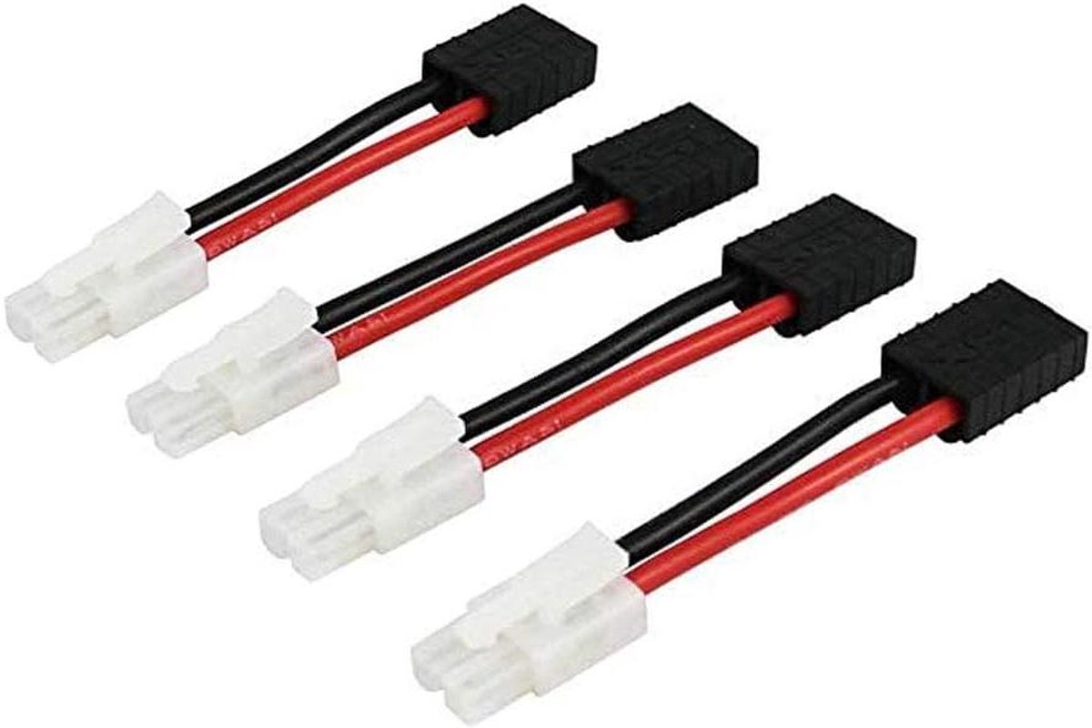 4pcs Male Tamiya to Female TRX Traxxas Connector Adapter Cable for RC Airplane Lipo NiCd NiMH Battery ESC Charger (Pack of 4)