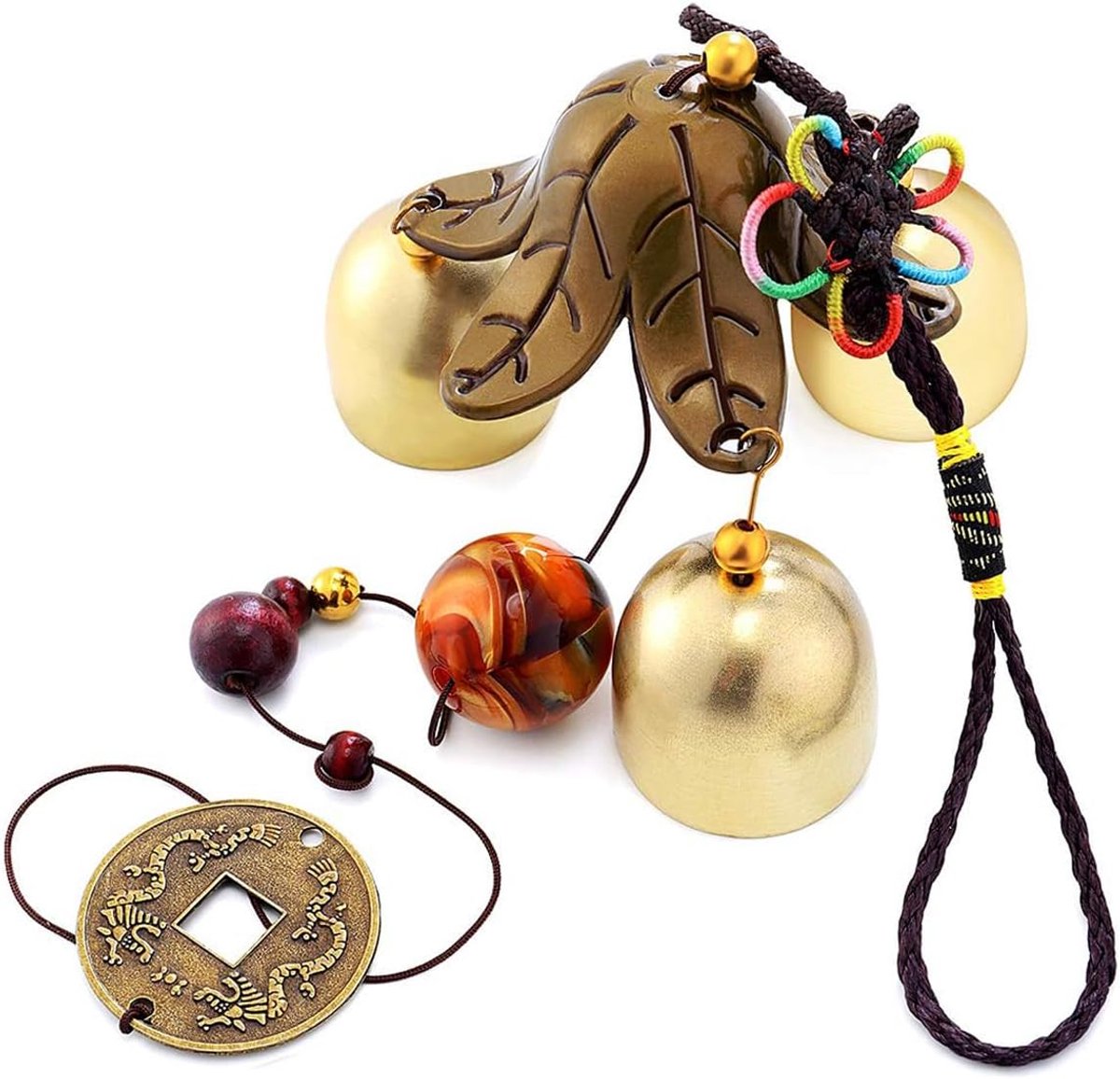 JeiibrZui Windklokken Tuin - Feng Shui Metaal - 49,5 Cm - 1 Stuks - Messing Goud Voor Buiten Hangend Decoratie
