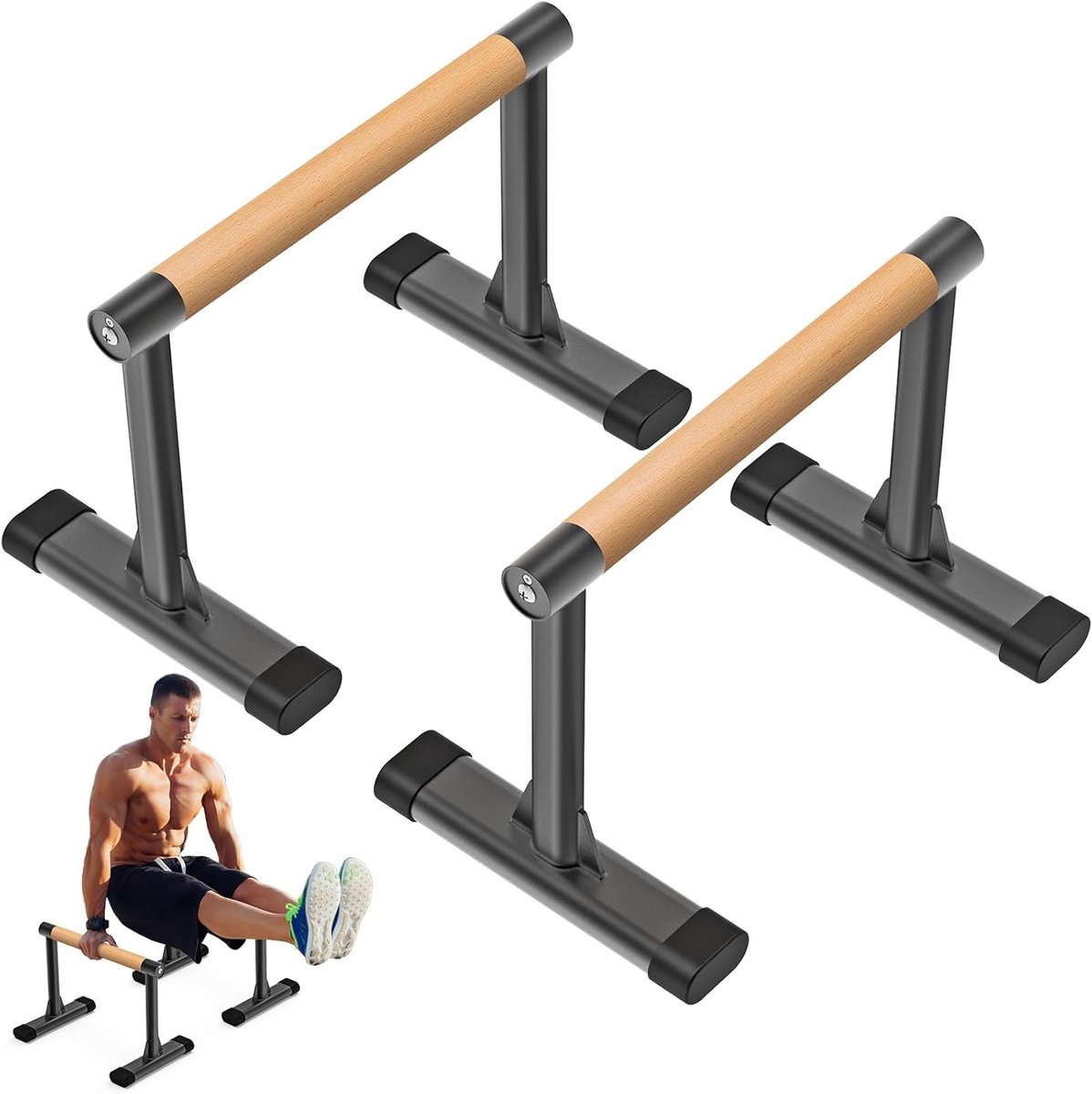 Houten Parallettes en Push Up Bars met Beuken Handgrepen voor Handstand, L-Sit en Krachttraining, Tot 600 lbs Draagvermogen