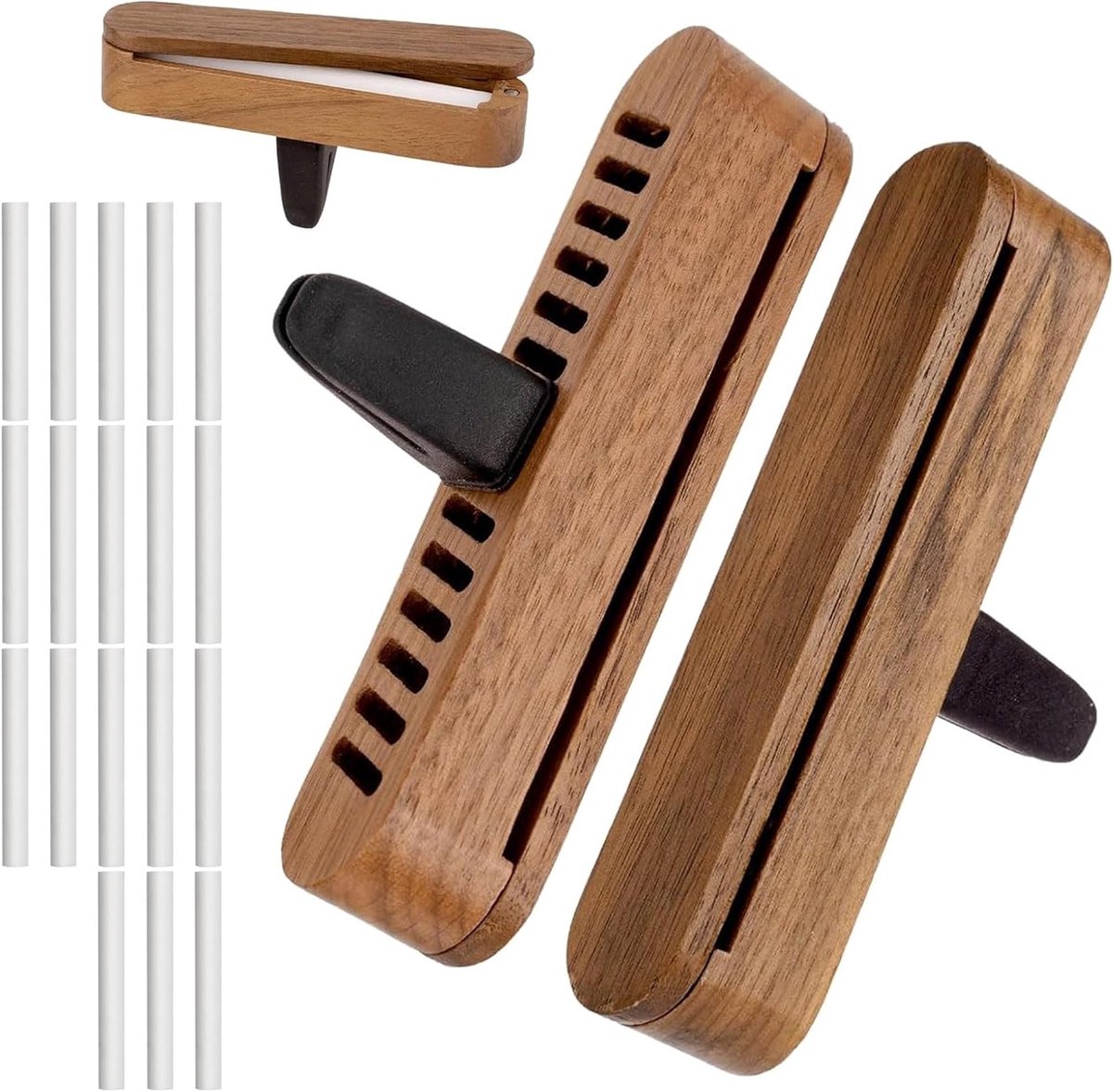 Essentiële olie autodiffuser set - 2 stuks met 18 navullingen, luchtverfrisser voor auto, geurhout voor interieur