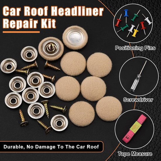 Reparatieset voor dakhemelbekleding, 50 stuks, autohemelstof, reparatieklinknagels met installatiegereedschap voor hangende bekleding (beige) — afbeelding 3