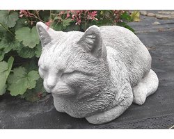 OLOMA Tuinkat decoratie Beton slapende kat beeldje Stenen kitten sculptuur Outdoor dierendecor Cement herdenkingsstandbeeld Cadeau voor kattenliefhebber Stenen tuinkat Cement kat beeldje Tuindecoratie