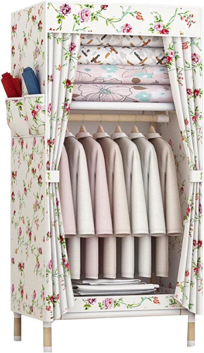 Kledingkast Draagbare Canvas Kasten Planken, Opvouwbare Kast Met Ophangrail En Zijzakken,