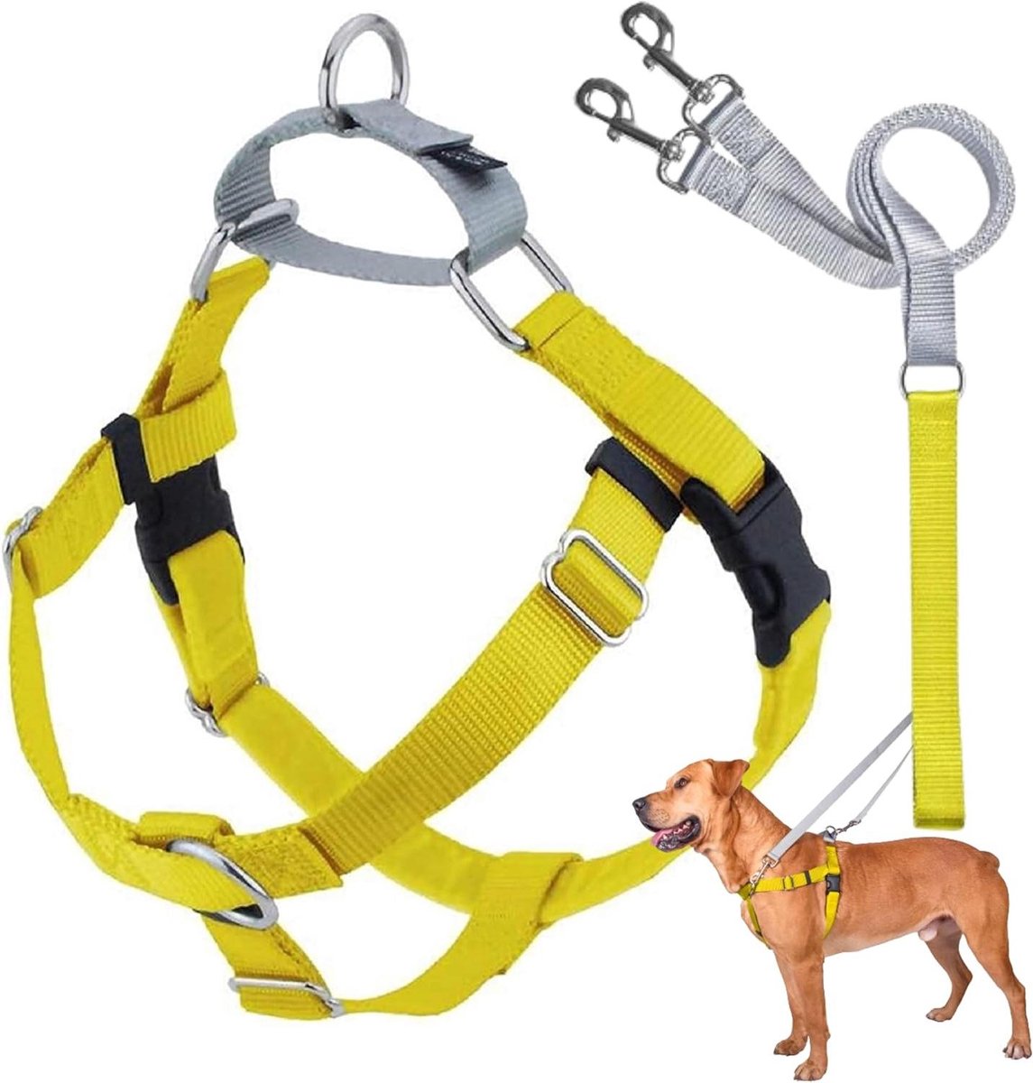 Honden Harnas - Anti-trek Harnas - Veilig Wandelen - Dubbele Verbinding - Medium (23-28 inch) - Geel