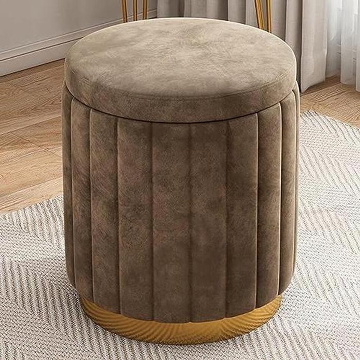 Moderne ronde opbergpoef - veelzijdige voetenbank voor woonkamer slaapkamer make-up kamer make-upstoel met afneembaar deksel - stijlvol paddenstoelontwerp voor ruimtebesparende opslag