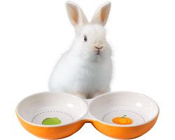 Dubbele Voerbak - Voer en waterbak - Kleine dieren voeren - Keramisch materiaal - 2 stuks - Oranje