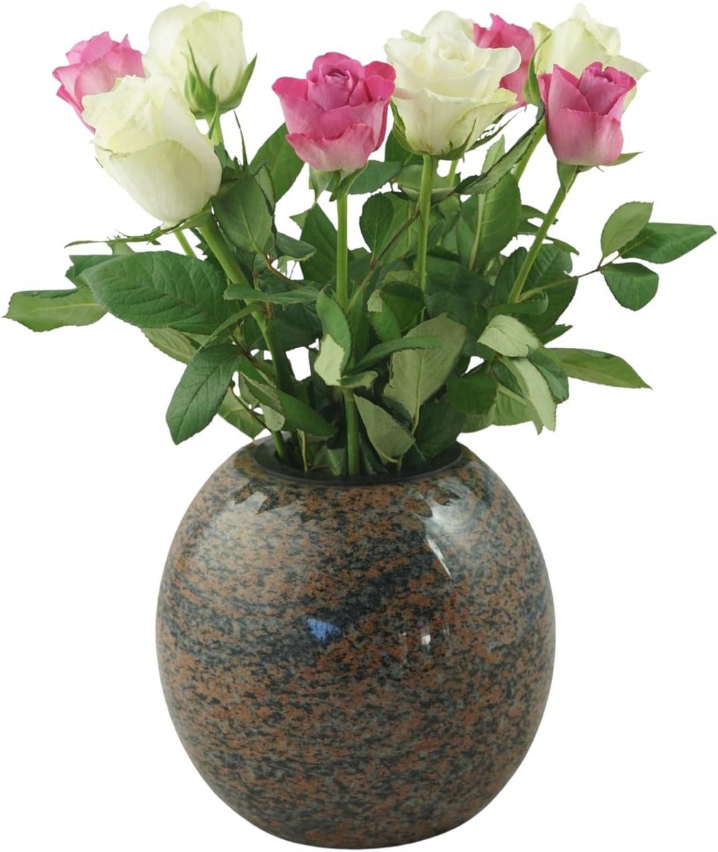 Grafvaas Graniet - Bloemenvaas Graf - Decoratie Graf - Hoogglans Gepolijst - 17 cm x 20 cm - Grijs