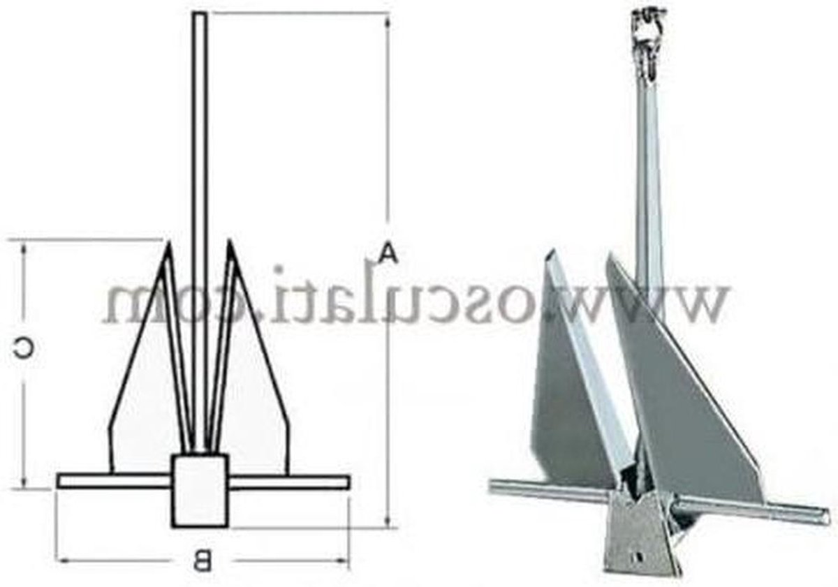 Danforth Anker - Scheepsanker Vaste Grond - Boot Stabiliseren - Hoge Houdkracht - 20 kg - Grijs