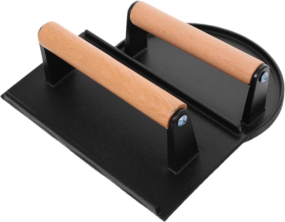 Vleespers Gietijzer - Burgerpers - Perfect Grillen - Ergonomisch Houten Handvat - 21 cm - Zwart