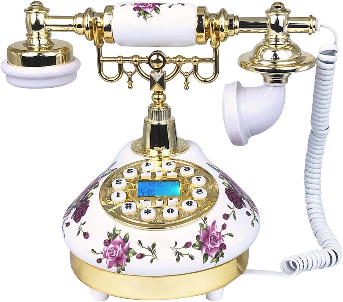 Vaste Telefoon - Ouderwetse Thuistelefoon - Decoratieve Decoratie - Keramiek Met Gravure - 25 x 15 x 20 cm - Wit