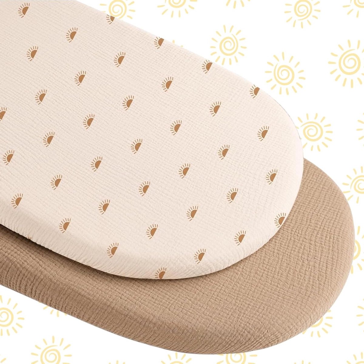 Set van 2 Aansluitende Lakens voor Zijbed, 100% Muslin Katoen, Geschikt voor Kinderwagens en Bedjes (81x43cm)