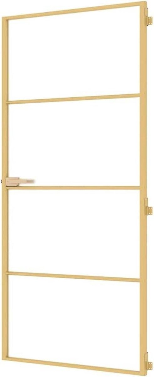 Binnendeur Glas - Opdekdeur Paneeldeur - Kamer Overgang - Smal Aluminium Frame - 93x2015 cm - Goud Mat