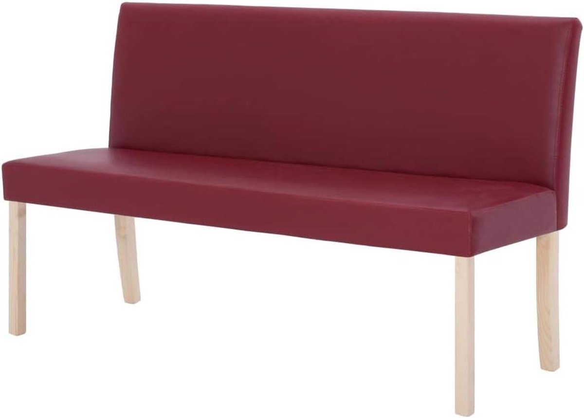 Bankje Kunstleer - Zitbankje Halbankje - Interieur Aankleden - Massief Grenenhouten Frame - 1395 x 54 x 855 cm - Wijnrood