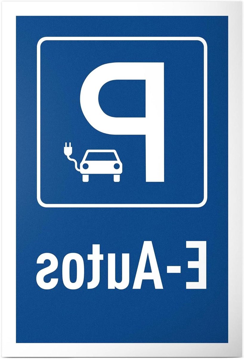 Parkeerplaats E-auto - Elektrisch rijden bord - Aanwijzen parkeerplek - Grappige tekst - 30 x 20 cm - Blauw wit
