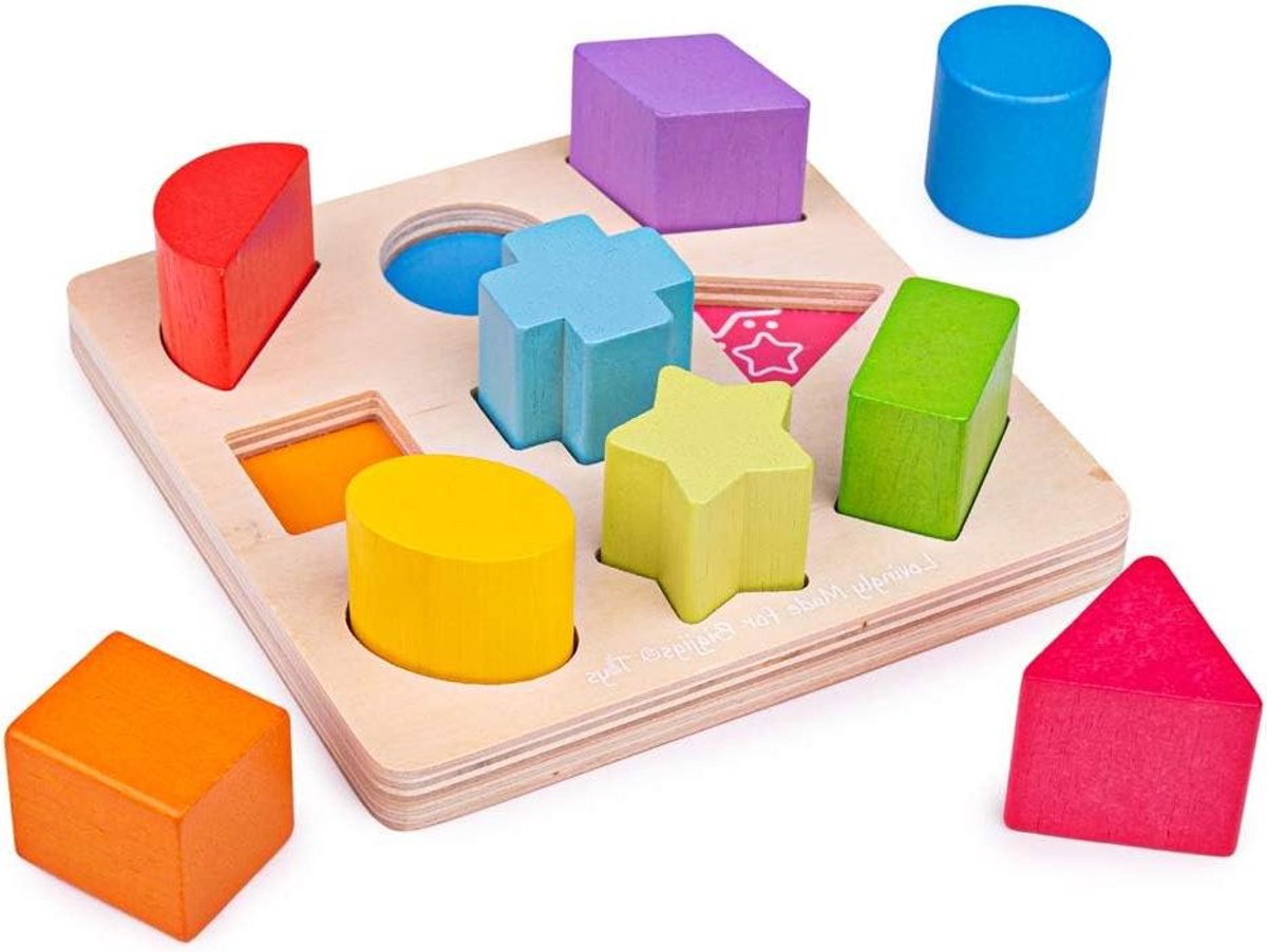 Houten Vormen Sorteerder - Puzzel Bord - Motorische Ontwikkeling - 9 Kleurrijke Vormen - Chunky Stukken - Multicolor