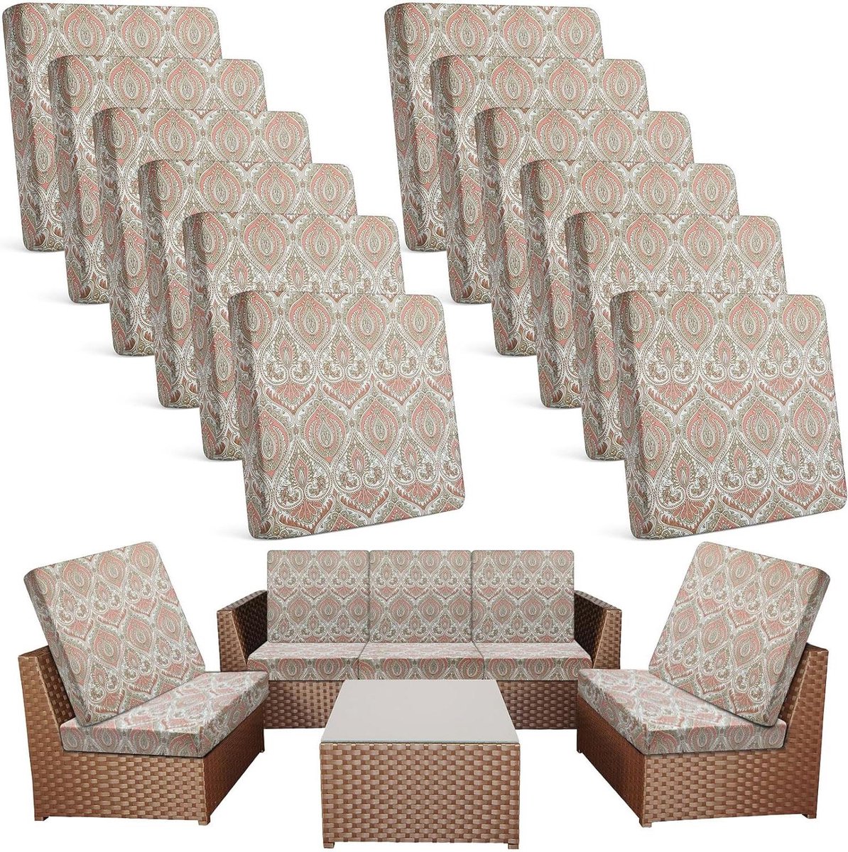 Bank Kussenhoezen - Stoelhoezen - Meubels Beschermen - Waterafstotend Stof - 12 Stuks - Rood Paisley