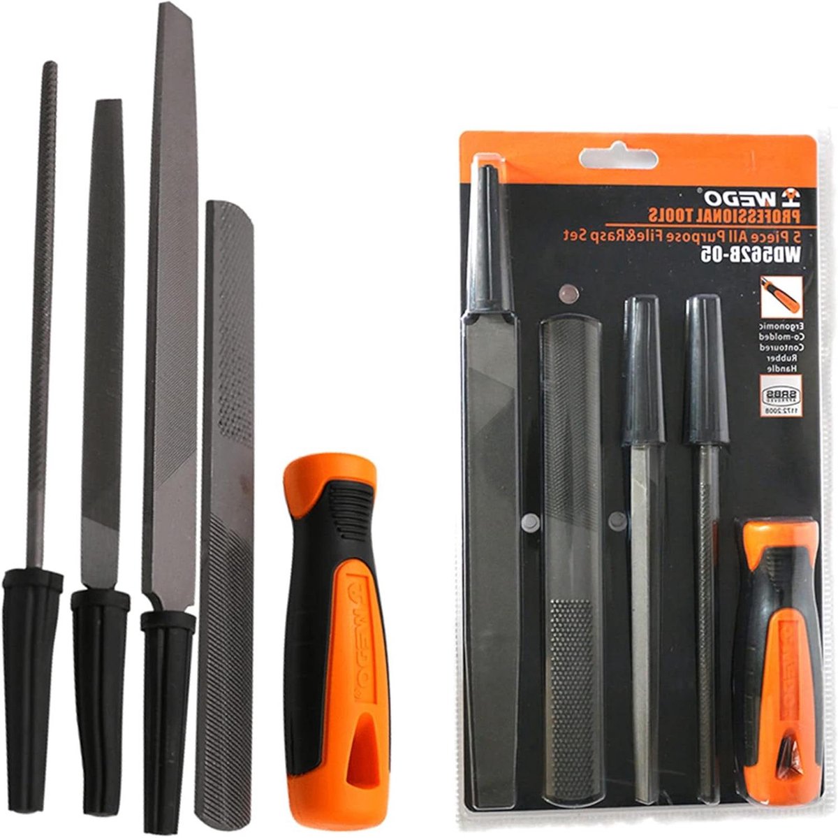 Metalen Vijlset - Handgereedschap Set - Metaal Vormgeven - 5 Delig Antislip - 6 en 8 Inch - Oranje Handvat