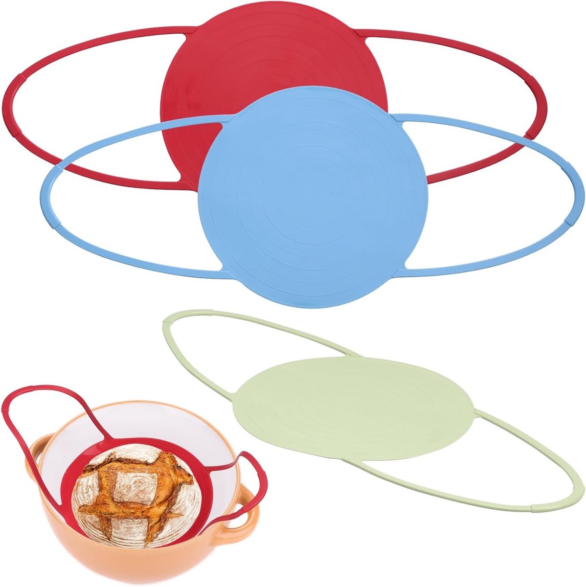 Set van 3 broodlussen met handvat, 23 cm, siliconen bakmat voor Dutch Oven, anti-aanbak, hittebestendig en antislip voor perfect brood bakken