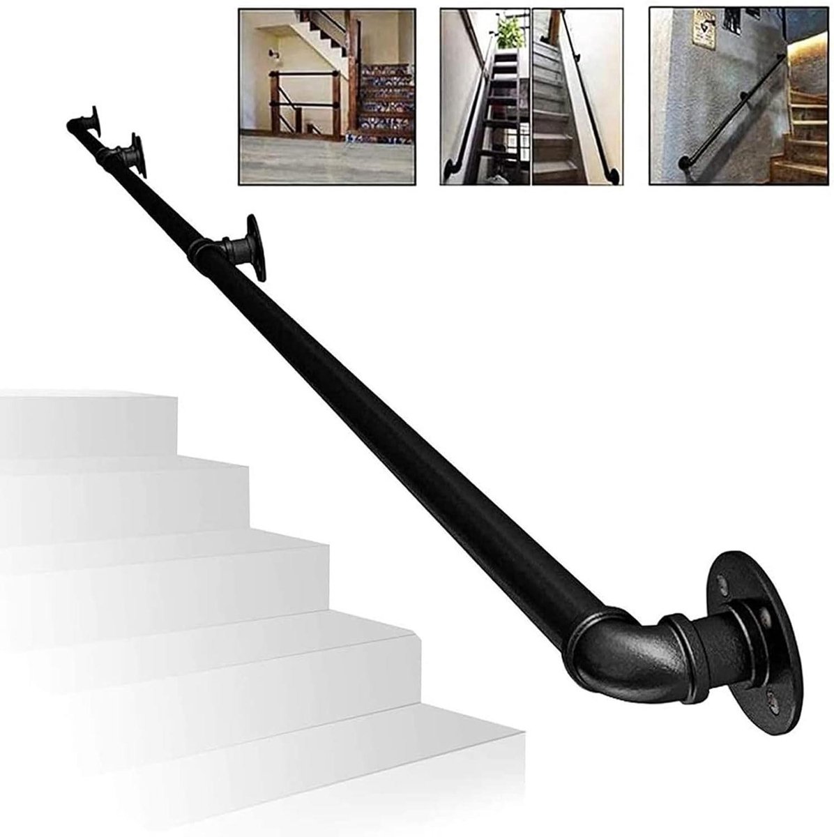 Trapleuning - Muurbeugel - Veilig Traplopen - Anticorrosieve Behandeling - 270cm - Zwart