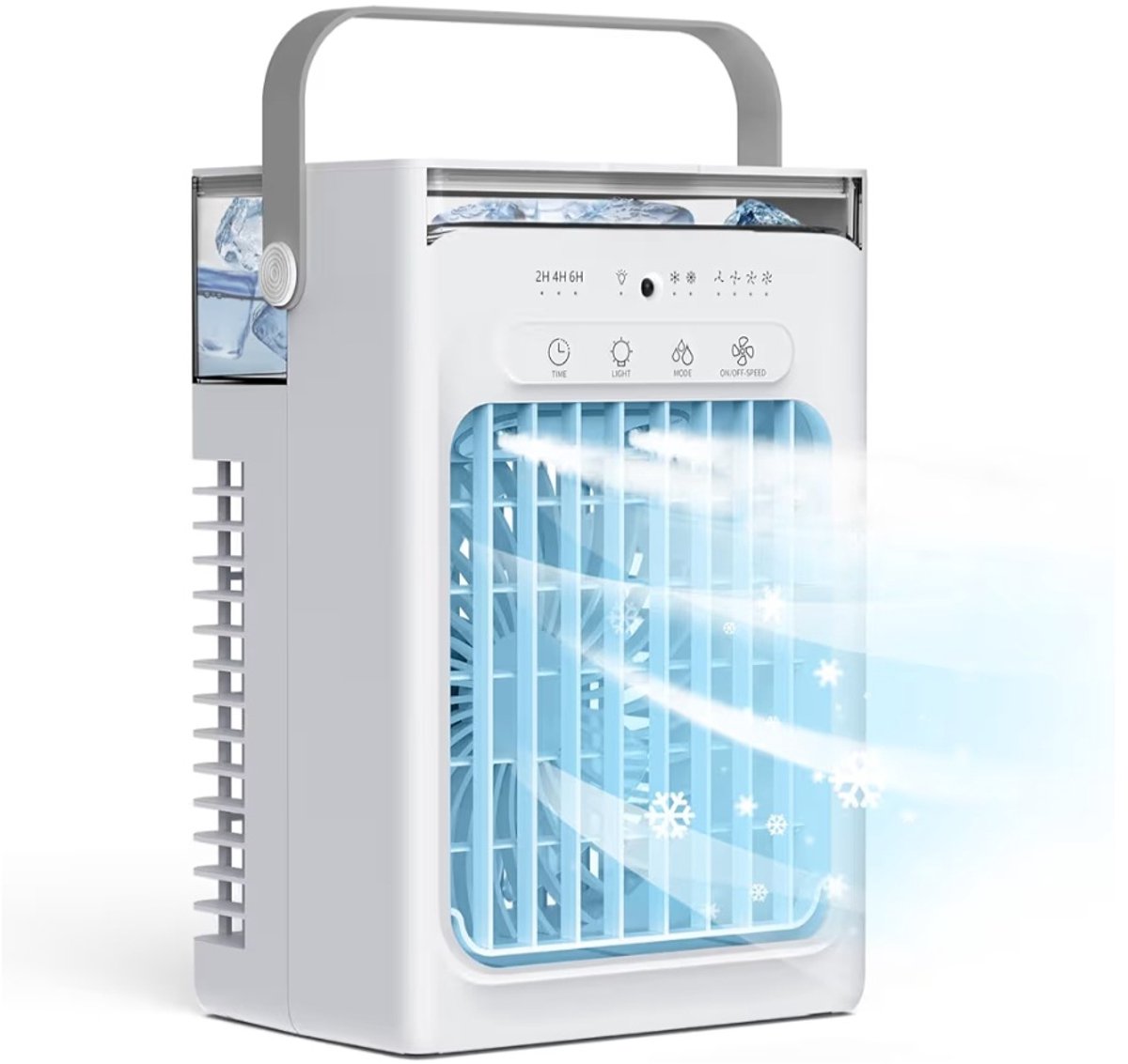 BIXc®- Mobiele airconditioning met 1000 ml watertank, draagbare luchtkoeler met waterkoeling, 4 snelheden, 2 sproeimodi, timer, afstandsbediening, RGB-lichtventilator voor slaapkamer, kantoor