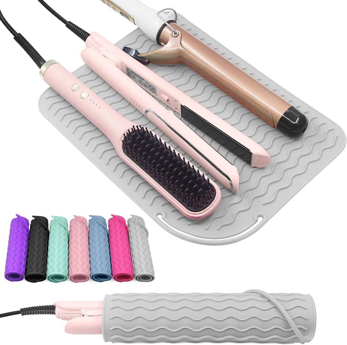 Hittebestendige Mat - Styling Tool Pad - Haar Styling Beschermen - Dubbelzijdig Golftextuur - 30 x 23 cm - Grijs