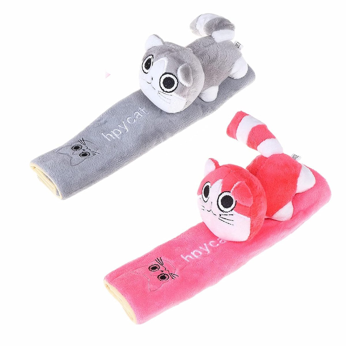 Virtubuy - Veiligheidsgordel Covers - Comfortabel en Zacht - Grijs & Roze Kat - Bescherming voor Kinderen en Volwassenen - Universeel Ontwerp