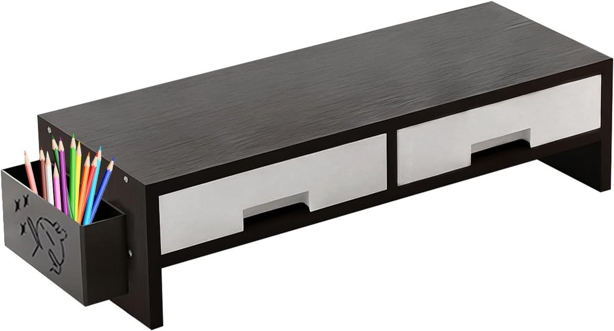 Monitor Verhoger - Bureau Organizer - Werkplek Verbeteren - Dubbele Lade - 13.5 cm Hoog - Zwart